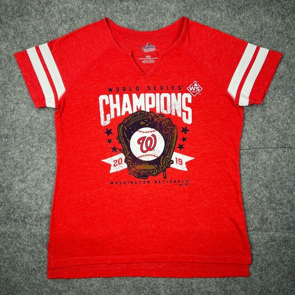 Washington Nationals Shirt Women Medium Red V Neck Short Sleeve Tee MLB Baseball - Picture 1 of 12